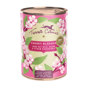 Terra Canis Flower - Cherry Blossom - Lata de pollo con arroz, sésamo y fino puré de cerezas