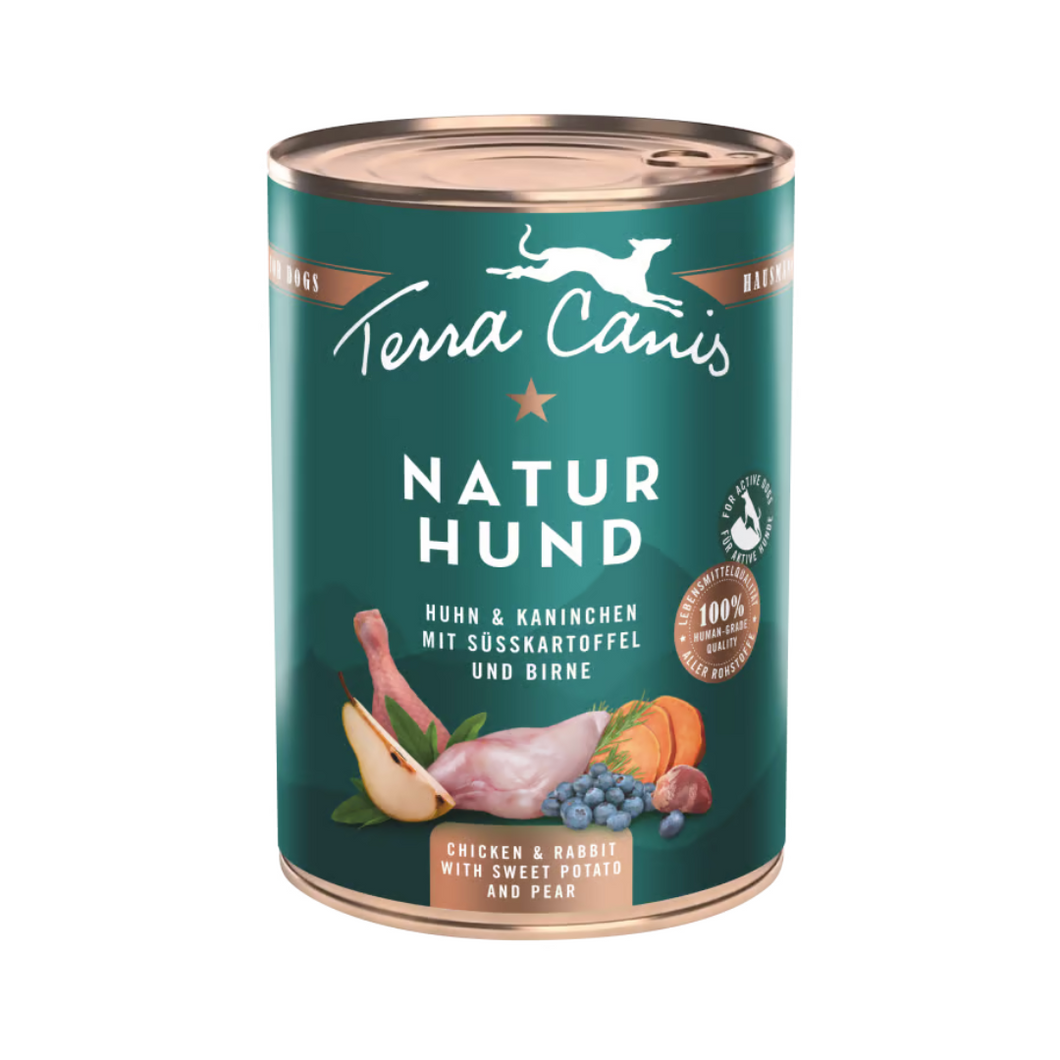 Terra Canis - Naturhund - Lata de pollo y conejo con boniato, pera y arándanos