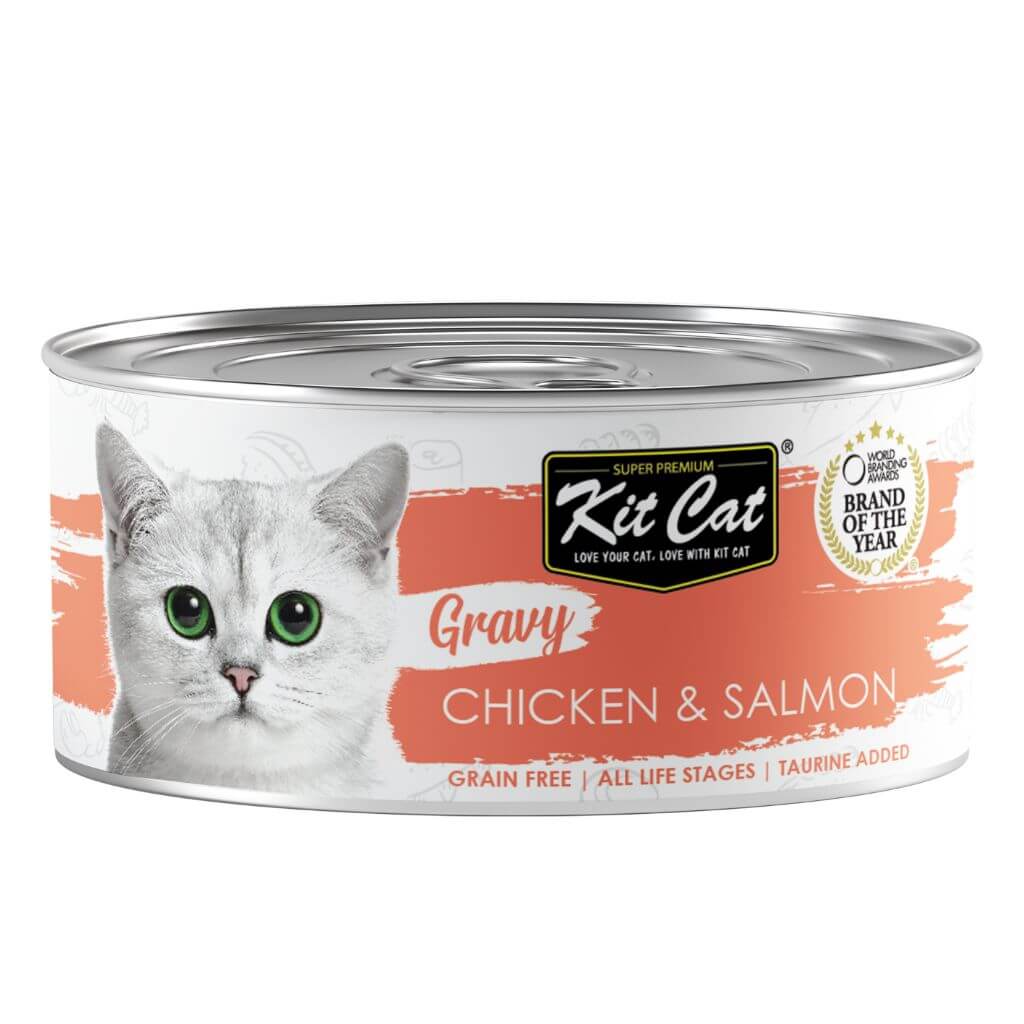 Kit Cat Gravy - Lata de pollo con salmón