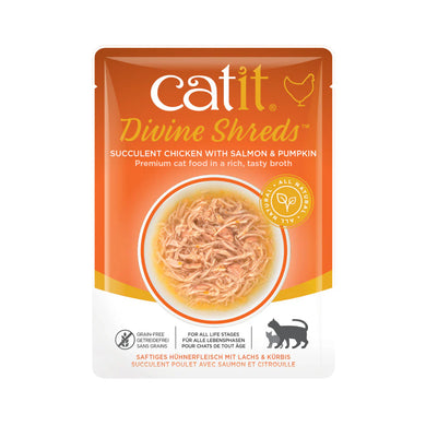 Catit Divine Shreds - Sopa de pollo con salmón y calabaza