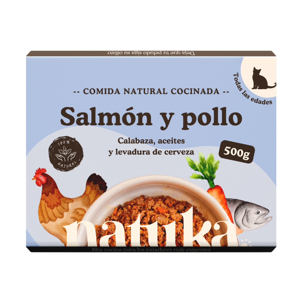 Natuka - Menú Cocinado de Salmón y Pollo para gatos