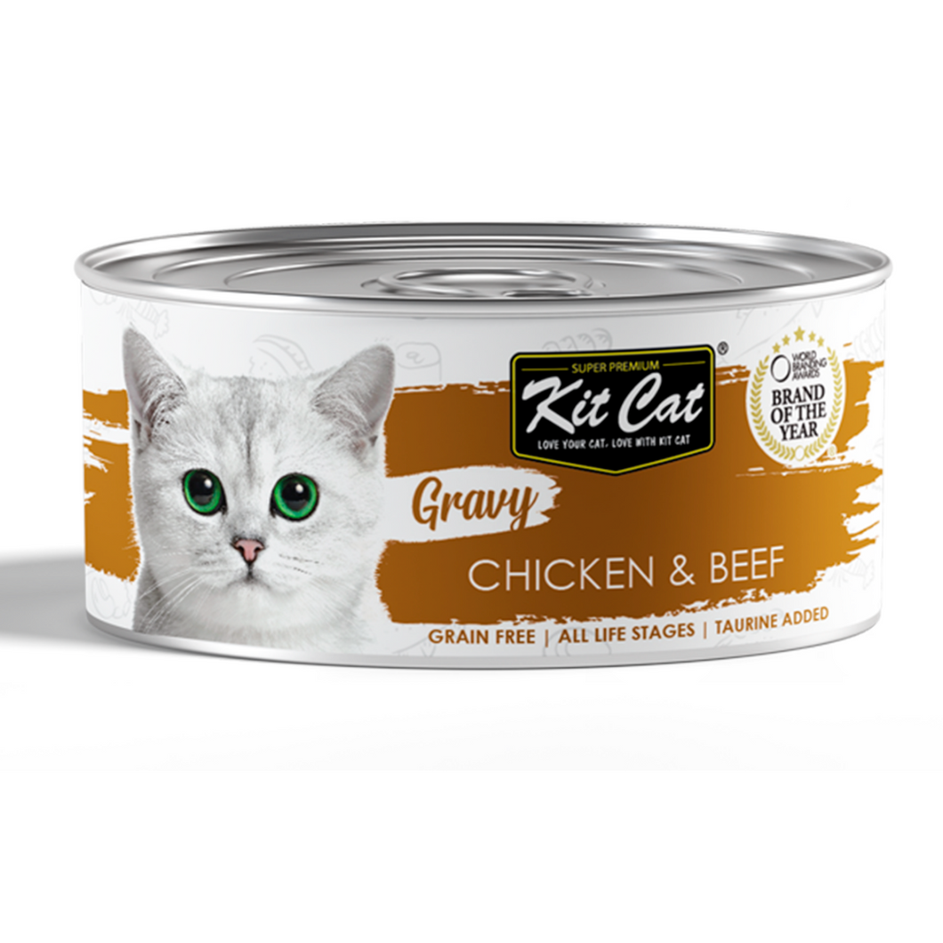 Kit Cat Gravy - Lata de pollo con ternera