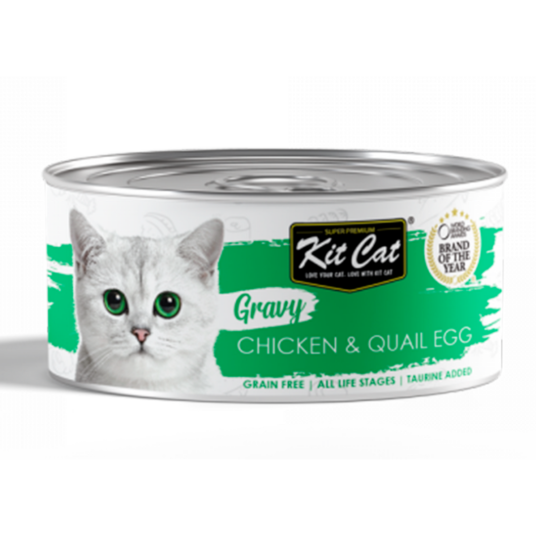 Kit Cat Gravy - Lata de pollo con huevos de codorniz
